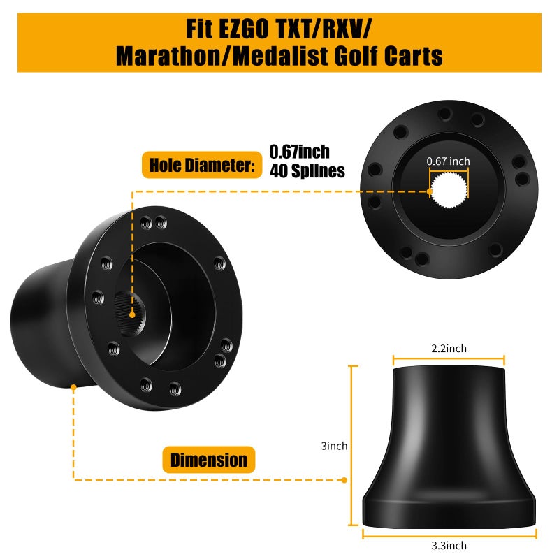 MOSNAI EZGO Steering Wheel Adapter Hub for EZGO TXT/RXV/Marathon/Medalist Golf Carts with 5-6 Holes Golf Cart Steering Wheel - Image 2